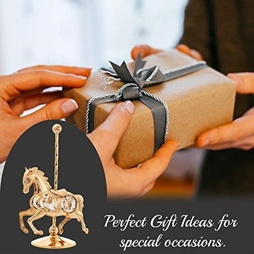 24K Gold Plated Crystal Studded Carousel Horse Ornament Table Top Showpiece for Living Room Gift for Christmas Mothers Image 7