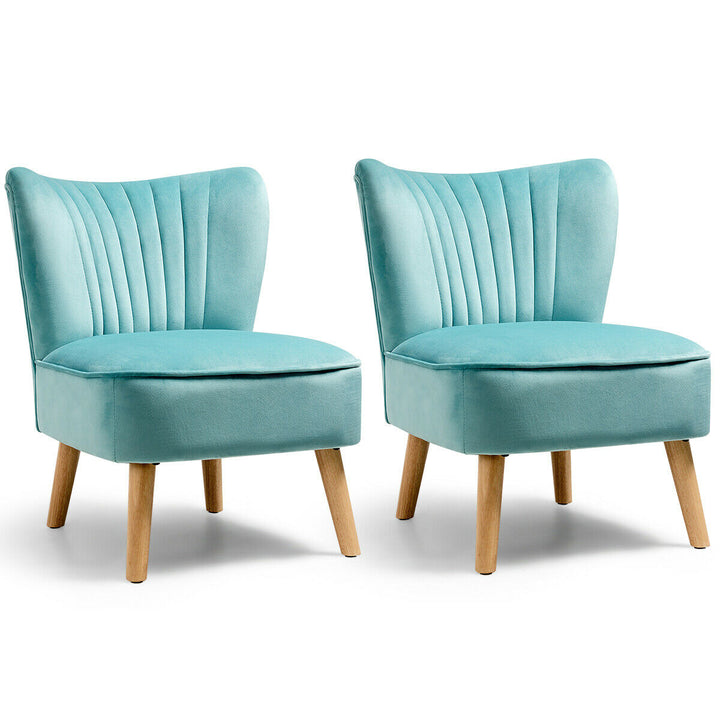 2PCS Accent Chair Armless Leisure Chair Single Sofa w/ Wood Legs Green/Blue/Pink Image 4