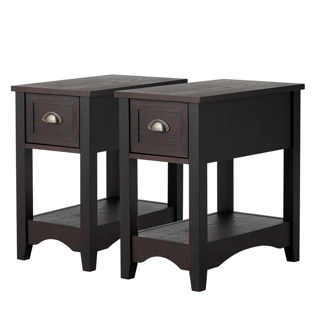 Set of 2 Contemporary Side End Table Compact Table w/ Drawer Nightstand Espresso/Tawny/Walnut Image 5