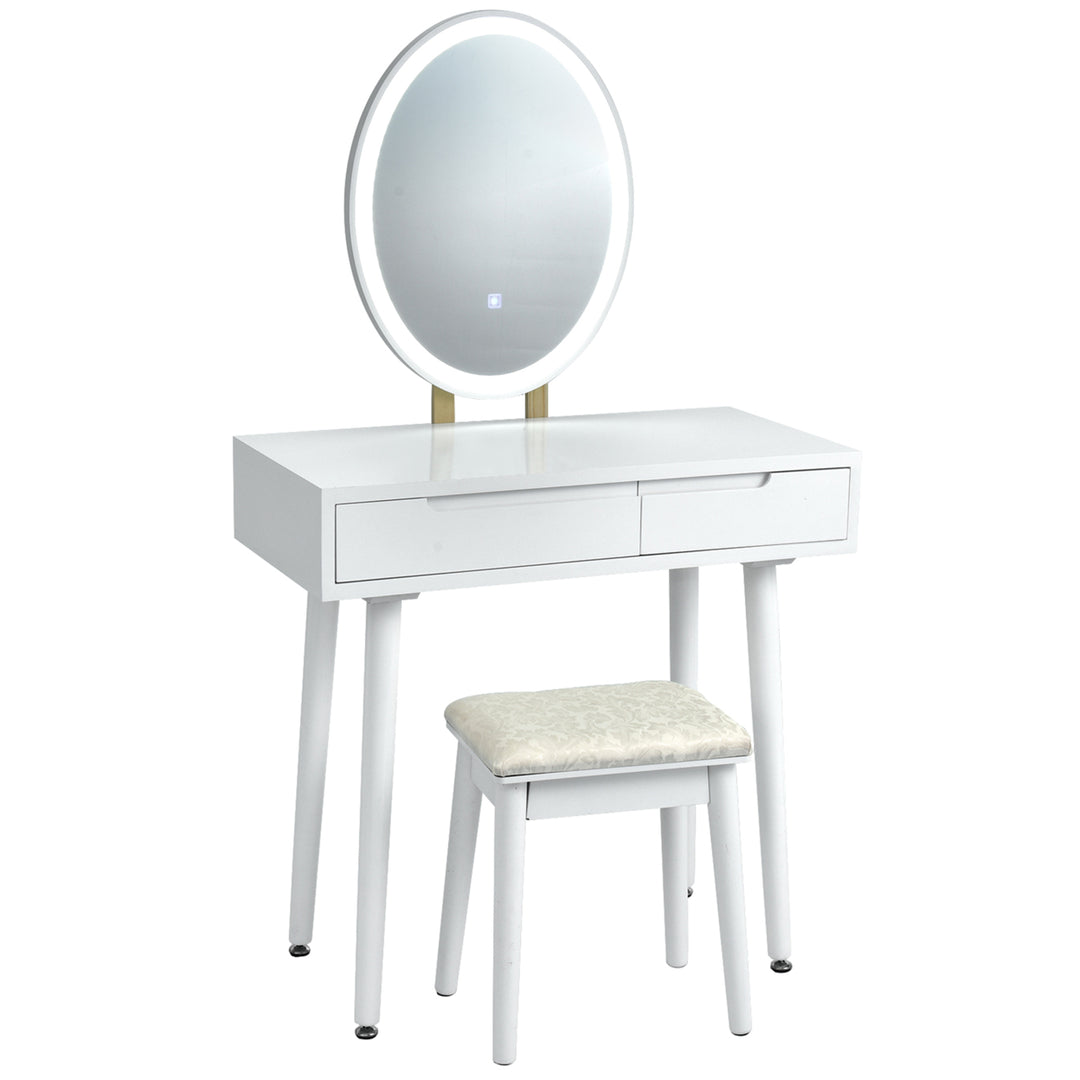 Makeup Vanity Dressing Table Set w/ Touch Screen Padded Stool Black/White/Gray Image 5