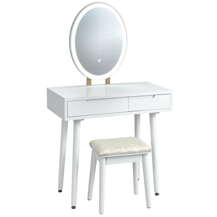 Makeup Vanity Dressing Table Set w/ Touch Screen Padded Stool Black/White/Gray Image 5