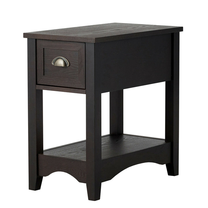 Contemporary Chair Side End Table Compact Table w/ Drawer Nightstand Espresso/Tawny/Walnut Image 5