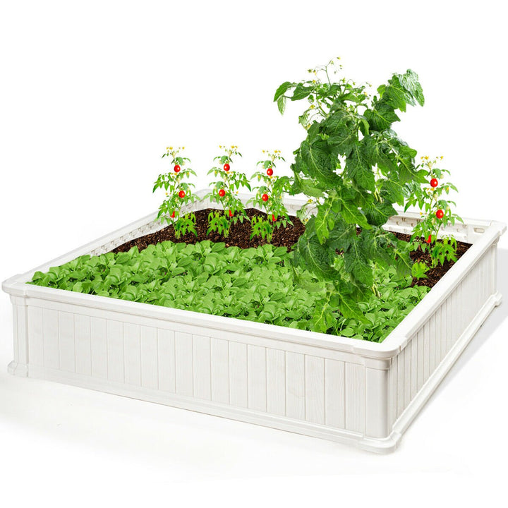 48.5 Raised Garden Bed Square Plant Box Planter Flower Vegetable Brown/White Image 1