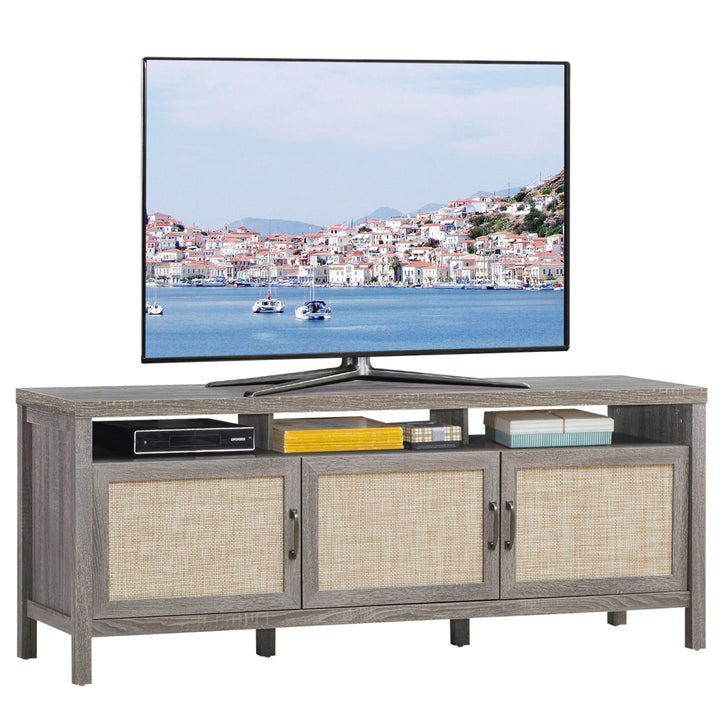 TV Stand Entertainment Media Center for TVs up to 65 w/ Rattan Doors Image 4