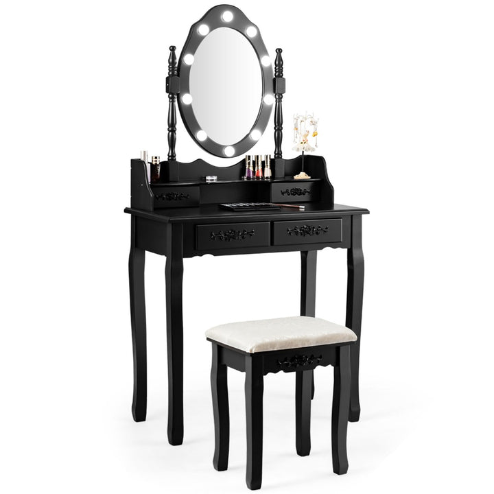 Makeup Vanity Dressing Table Set w/10 Dimmable Bulbs Cushioned Stool Image 4