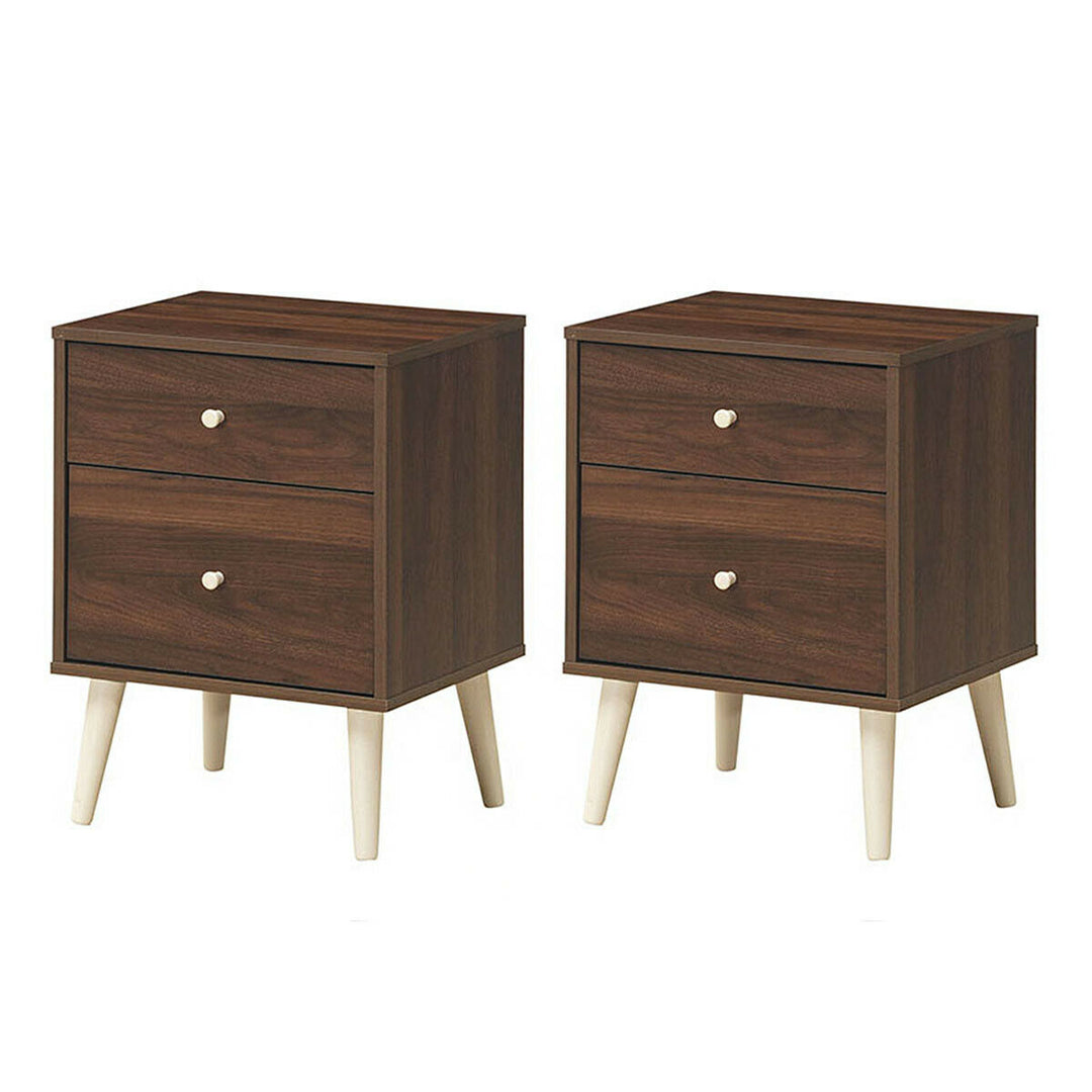 Nightstand 2-Drawer Beside End Side Table w/Rubber Legs Image 4