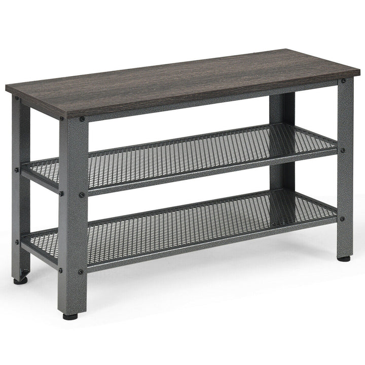 3-Tier Shoe Rack Industrial Shoe Bench with Storage Shelves for LivingRoom Image 1