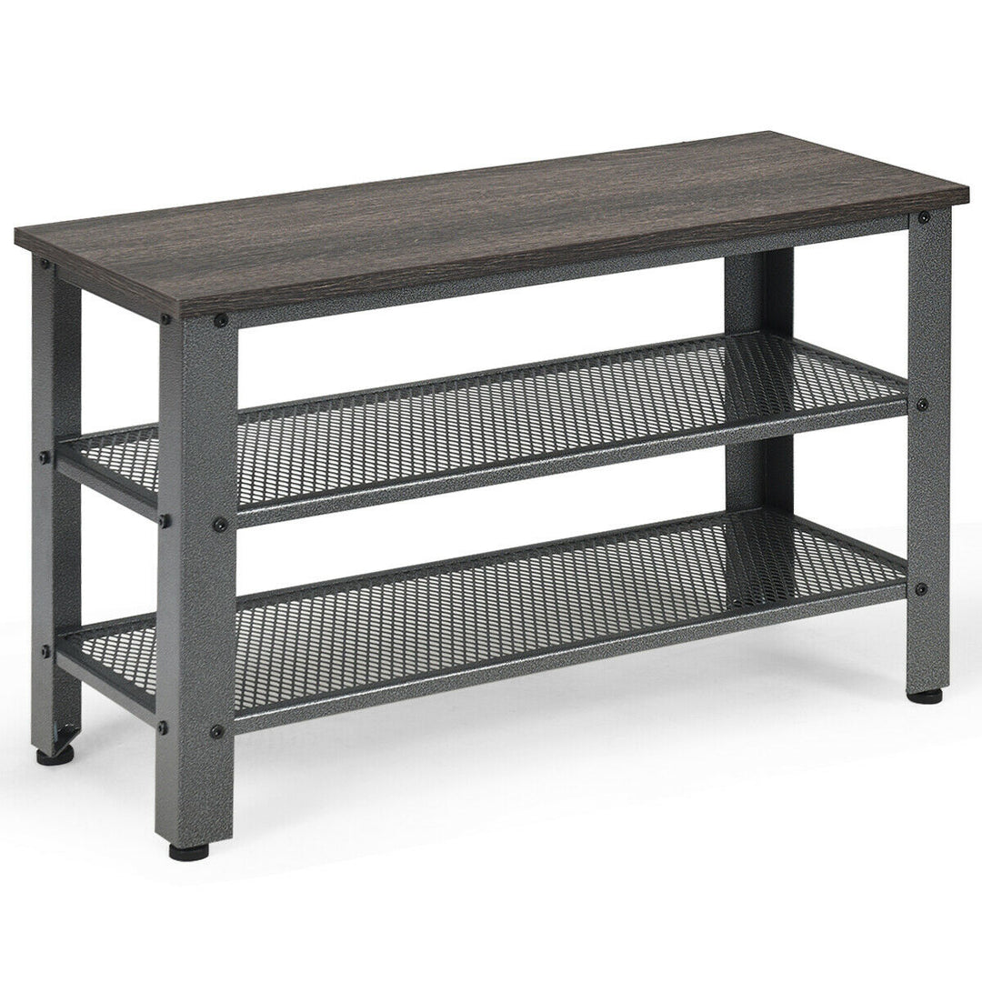 3-Tier Shoe Rack Industrial Shoe Bench with Storage Shelves for LivingRoom Image 4