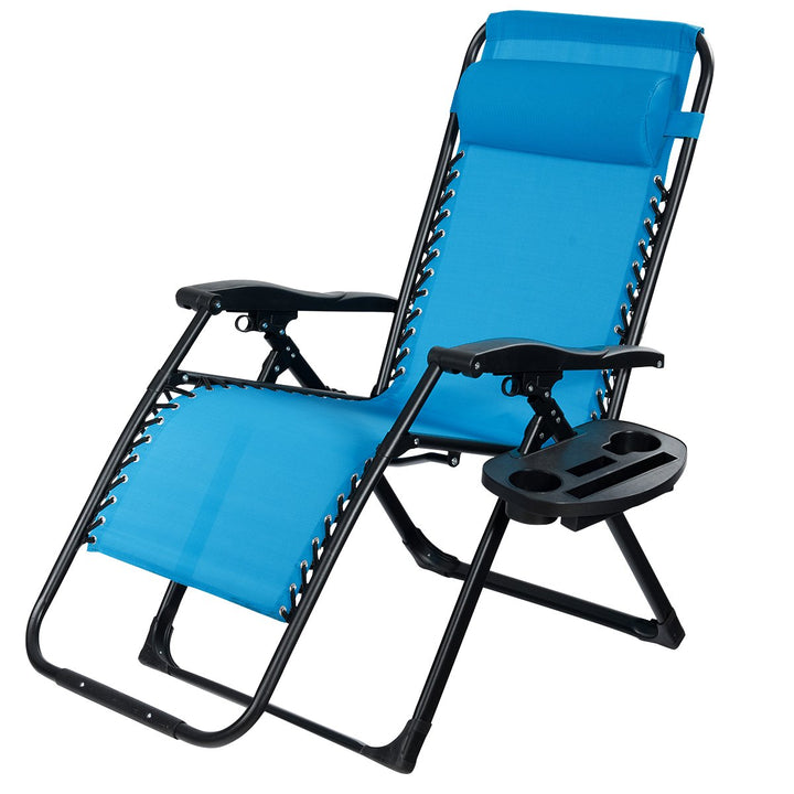 Gymax Folding Zero Gravity Lounge Chair Recliner w/ Cup Holder Tray Pillow Image 4