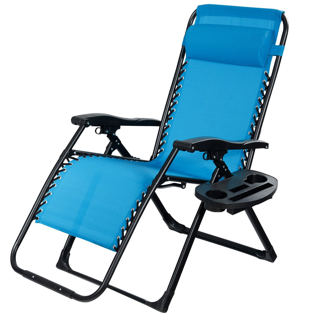 Gymax Folding Zero Gravity Lounge Chair Recliner w/ Cup Holder Tray Pillow Image 1