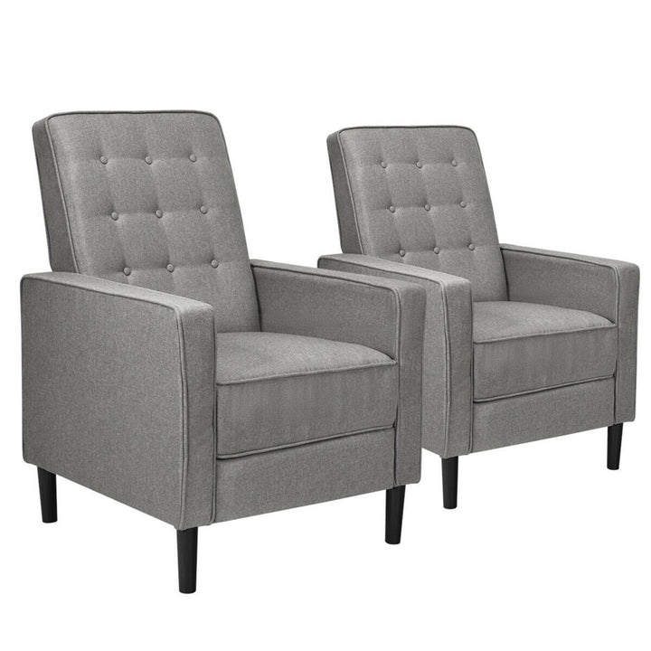 Set of 2 Push Back Recliner Chair Fabric Tufted Single Sofa w/ Footrest Image 4