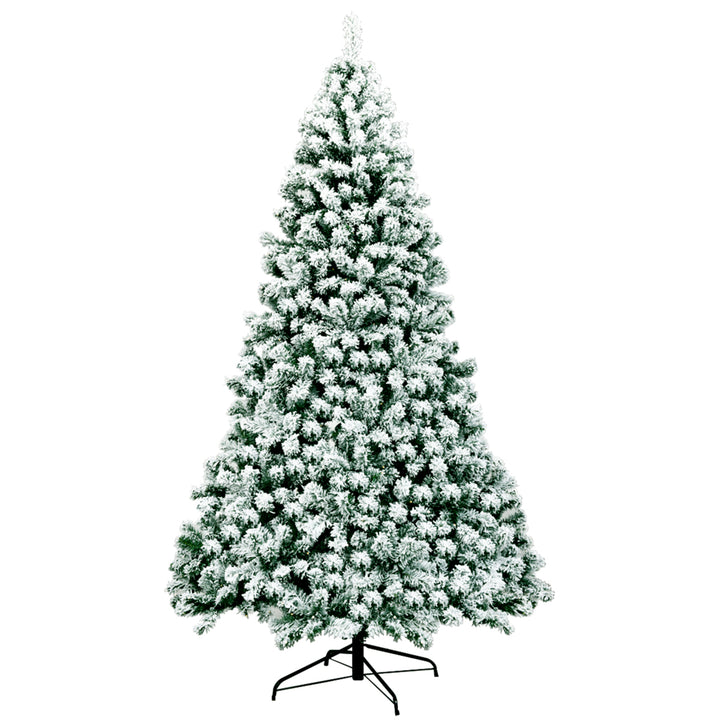 7.5ft Pre-lit Snow Flocked Christmas Tree Hinged Pine Tree Holiday Decoration Image 5