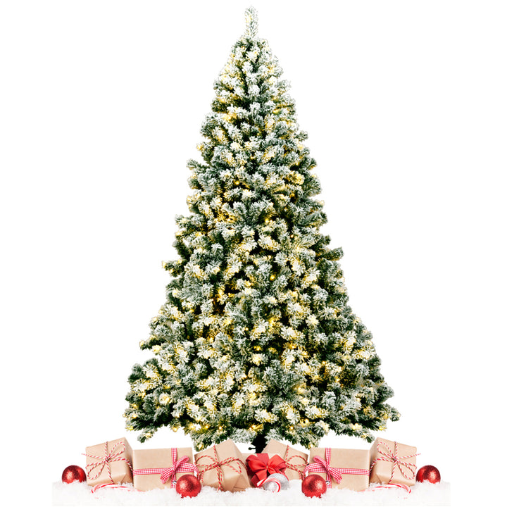 7.5ft Pre-lit Snow Flocked Christmas Tree Hinged Pine Tree Holiday Decoration Image 6