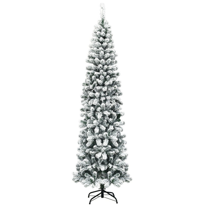 7.5ft Snow Flocked Pencil Christmas Tree Artificial Pine Tree w/ Metal Stand Image 6