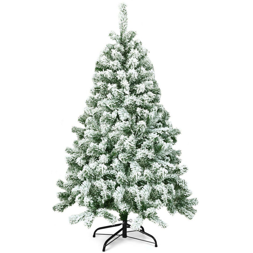 6ft Snow Flocked Christmas Tree Hinged Artificial Pine Tree w/ Metal Stand Image 6