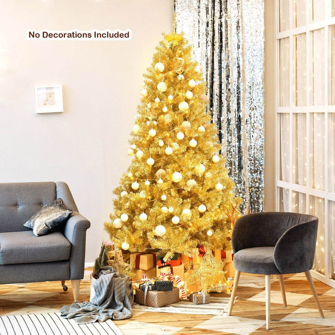 7.5FT Tinsel Christmas Tree Artificial Hinged w/ Metal Stand Champagne Gold Image 1