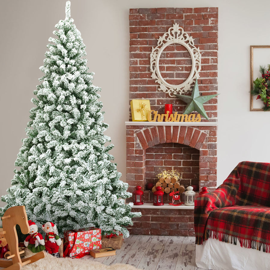 7.5ft Snow Flocked Christmas Tree Hinged Artificial Pine Tree w/ Metal Stand Image 1