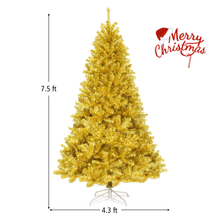 7.5FT Tinsel Christmas Tree Artificial Hinged w/ Metal Stand Champagne Gold Image 2