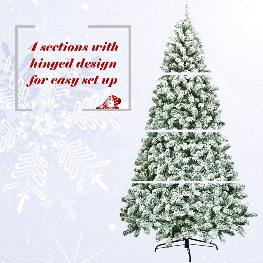 7.5ft Snow Flocked Christmas Tree Hinged Artificial Pine Tree w/ Metal Stand Image 9