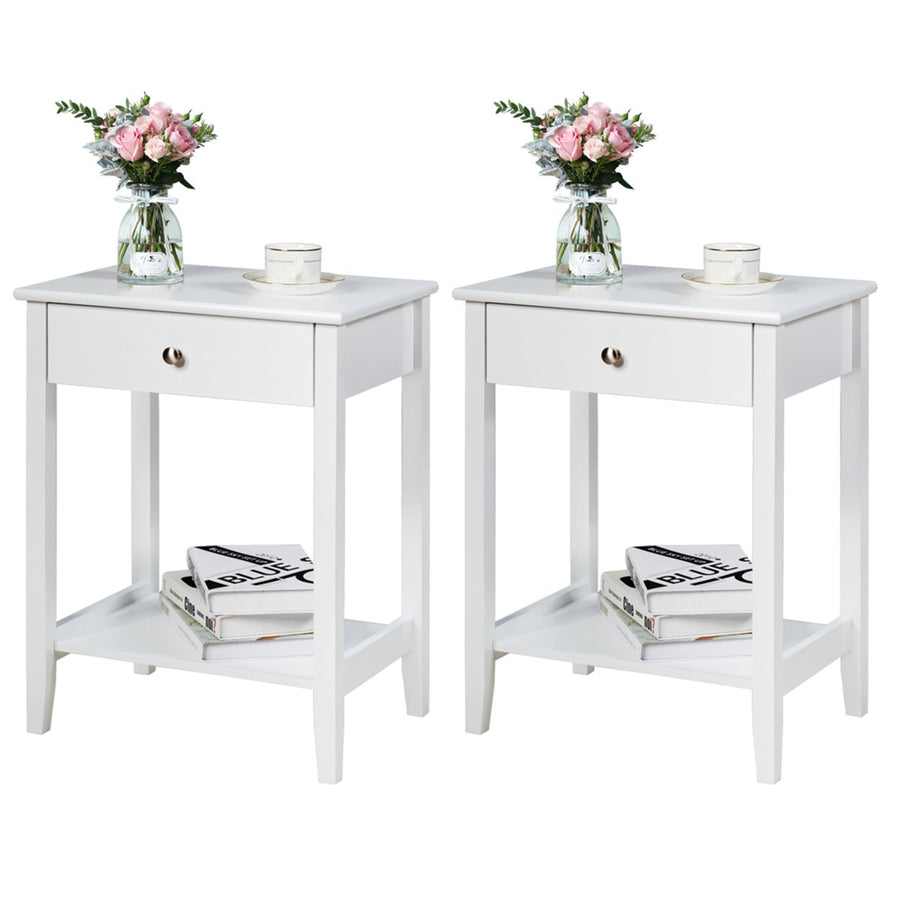 2PCS Nightstand Sofa Side End Table Bedroom Living Room w/ Shelf Drawer White Image 1