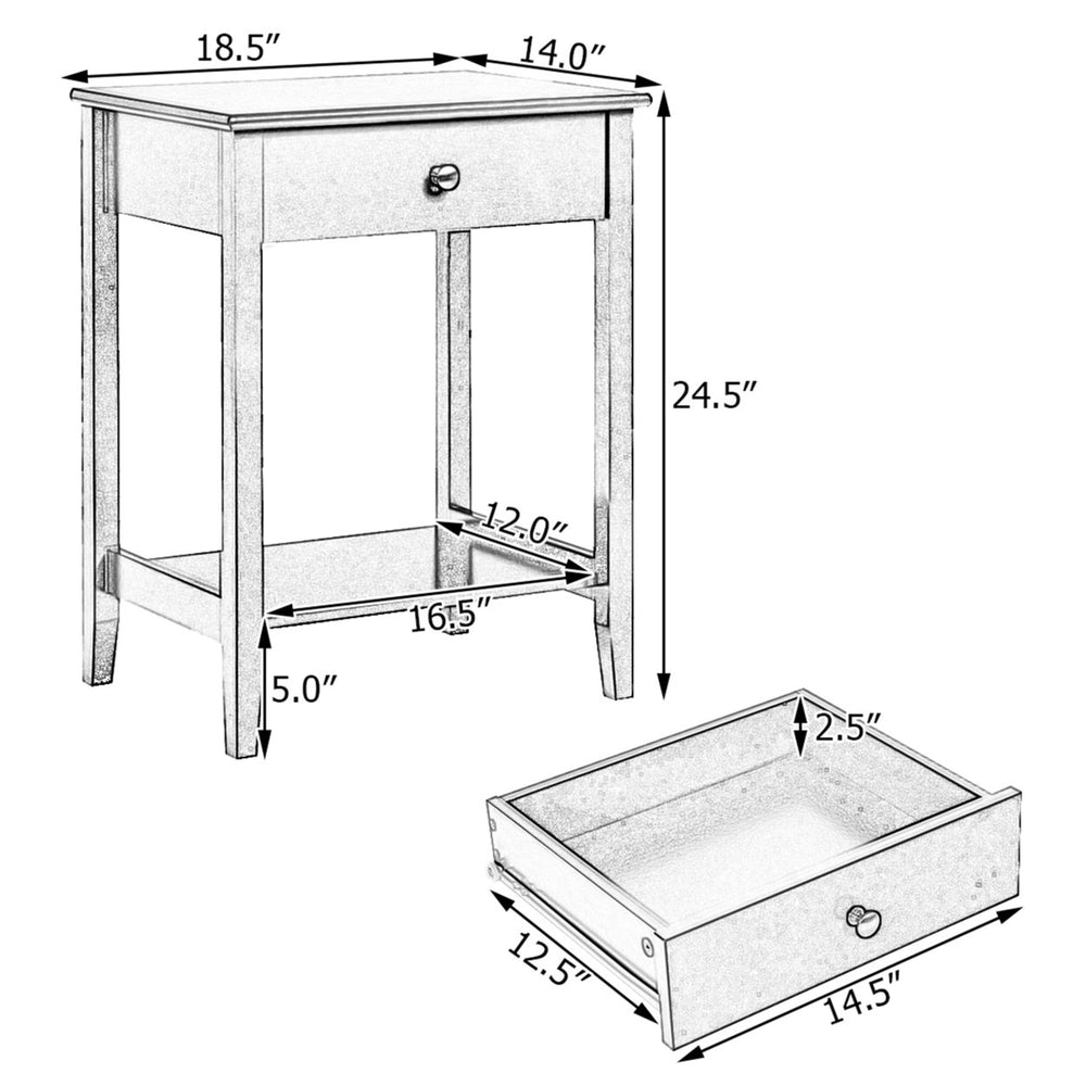 2PCS Nightstand Sofa Side End Table Bedroom Living Room w/ Shelf Drawer White Image 2