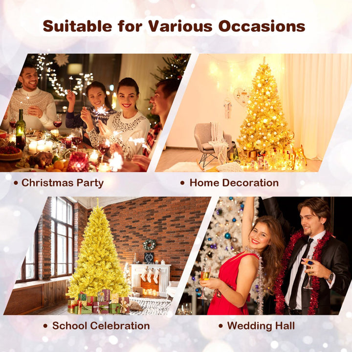 7.5FT Tinsel Christmas Tree Artificial Hinged w/ Metal Stand Champagne Gold Image 7