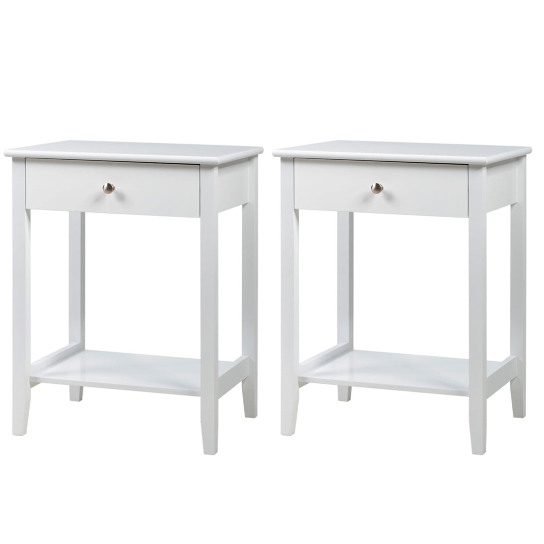 2PCS Nightstand Sofa Side End Table Bedroom Living Room w/ Shelf Drawer White Image 3