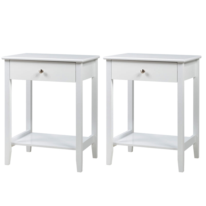 2PCS Nightstand Sofa Side End Table Bedroom Living Room w/ Shelf Drawer White Image 3