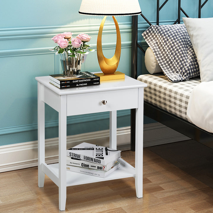 2PCS Nightstand Sofa Side End Table Bedroom Living Room w/ Shelf Drawer White Image 4