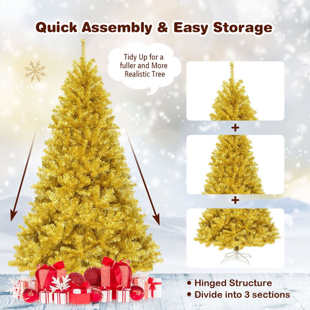 7.5FT Tinsel Christmas Tree Artificial Hinged w/ Metal Stand Champagne Gold Image 8