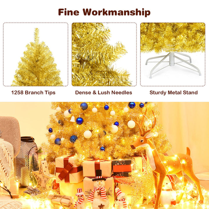 7.5FT Tinsel Christmas Tree Artificial Hinged w/ Metal Stand Champagne Gold Image 10