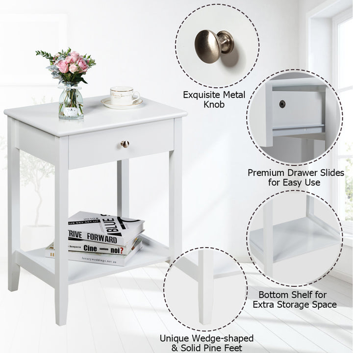 2PCS Nightstand Sofa Side End Table Bedroom Living Room w/ Shelf Drawer White Image 10