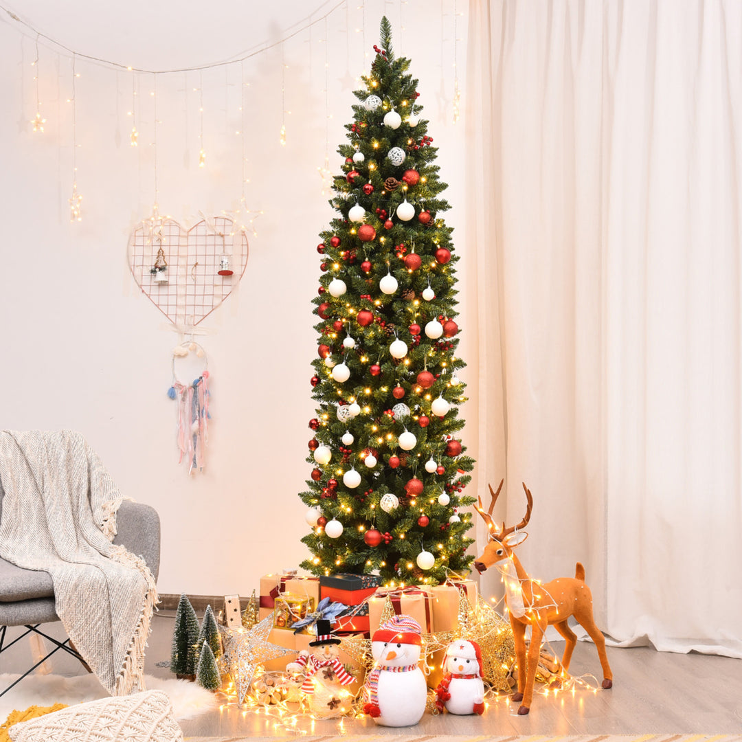 7.5Ft Pre-Lit Pencil Christmas Tree Hinged Artificial Slim Tree w/ LED Lights Image 4