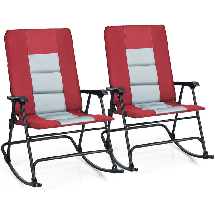 Set of 2 Padded Folding Rocking Chairs Patio Garden Yard Camping Red/Blue Image 4