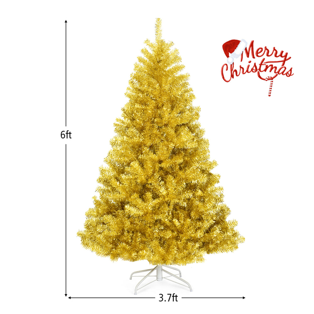 6FT Tinsel Christmas Tree Artificial Hinged w/ Metal Stand Champagne Gold Image 2