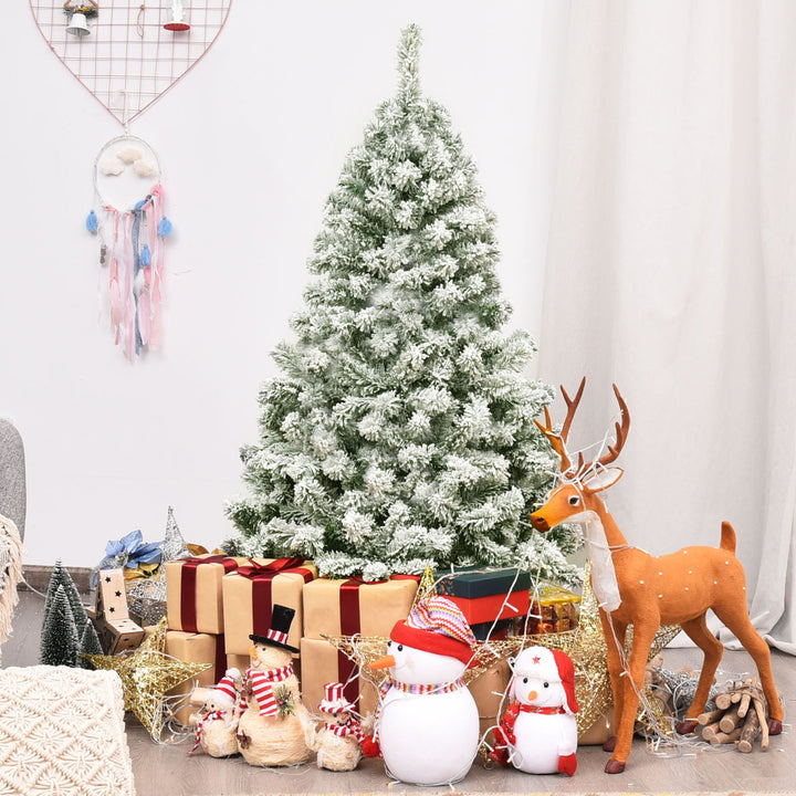 4.5ft Snow Flocked Christmas Tree Hinged Artificial Pine Tree w/ Metal Stand Image 3