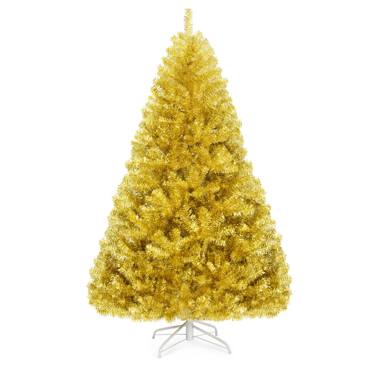 6FT Tinsel Christmas Tree Artificial Hinged w/ Metal Stand Champagne Gold Image 5