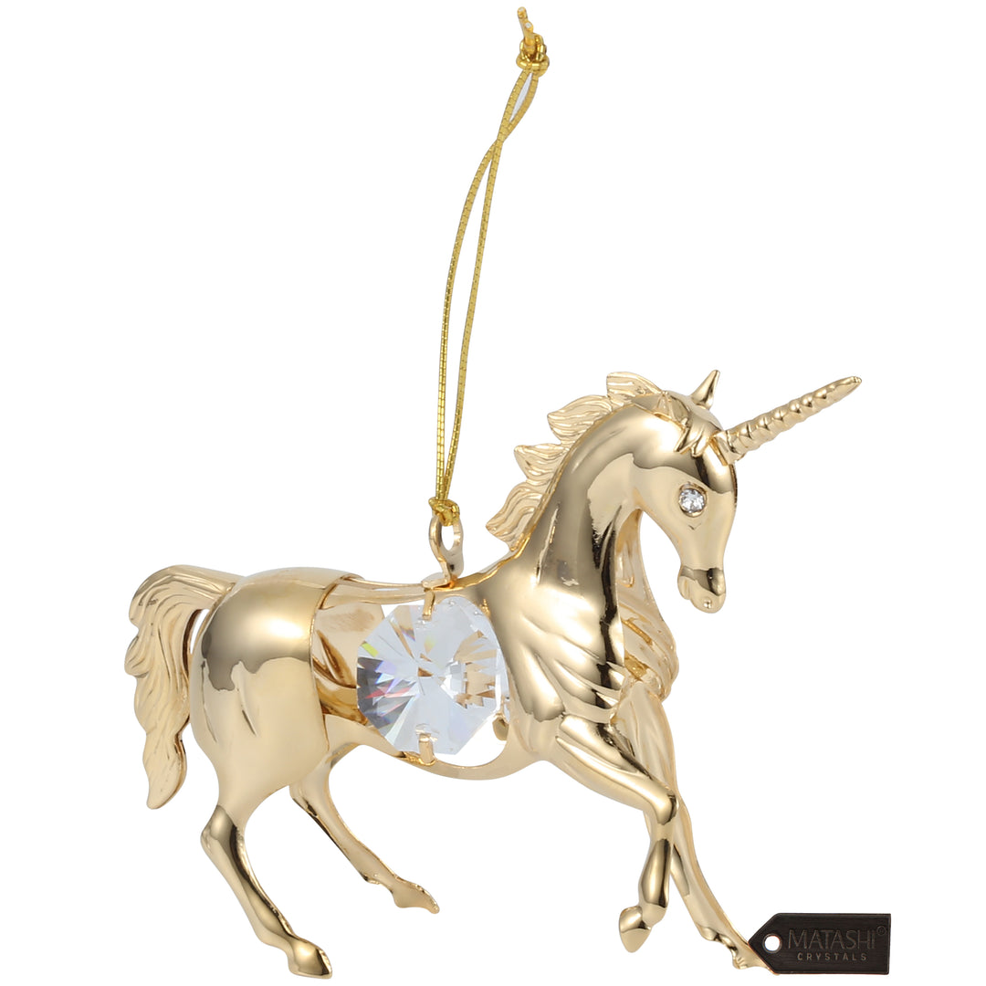 Matashi 24K Gold Plated Crystal Studded Unicorn Ornament Image 1