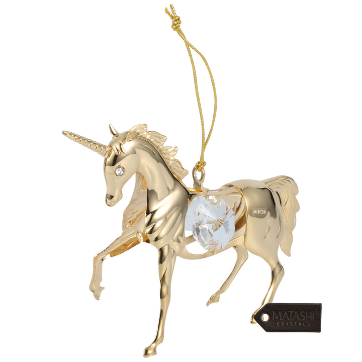 Matashi 24K Gold Plated Crystal Studded Unicorn Ornament Image 3