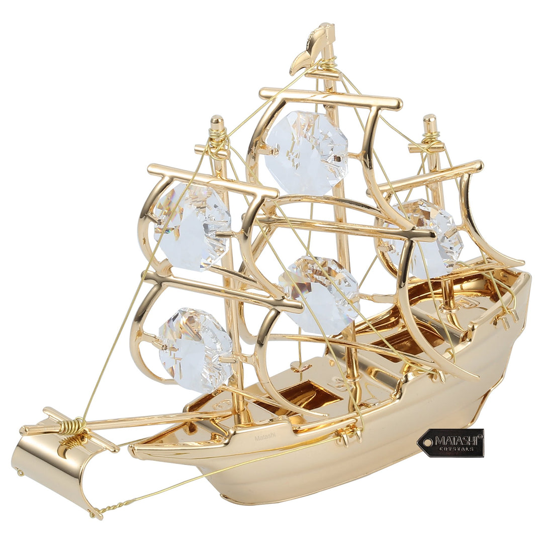 Matashi 24K Gold Plated Clear Crystal Studded Mayflower Sailing Ship Ornament Image 3