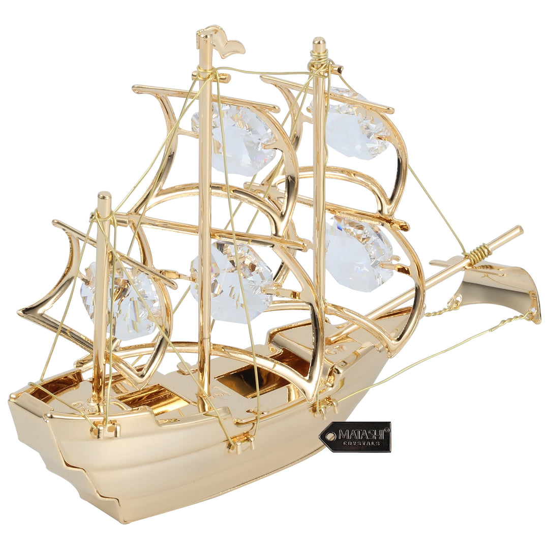 Matashi 24K Gold Plated Clear Crystal Studded Mayflower Sailing Ship Ornament Image 5