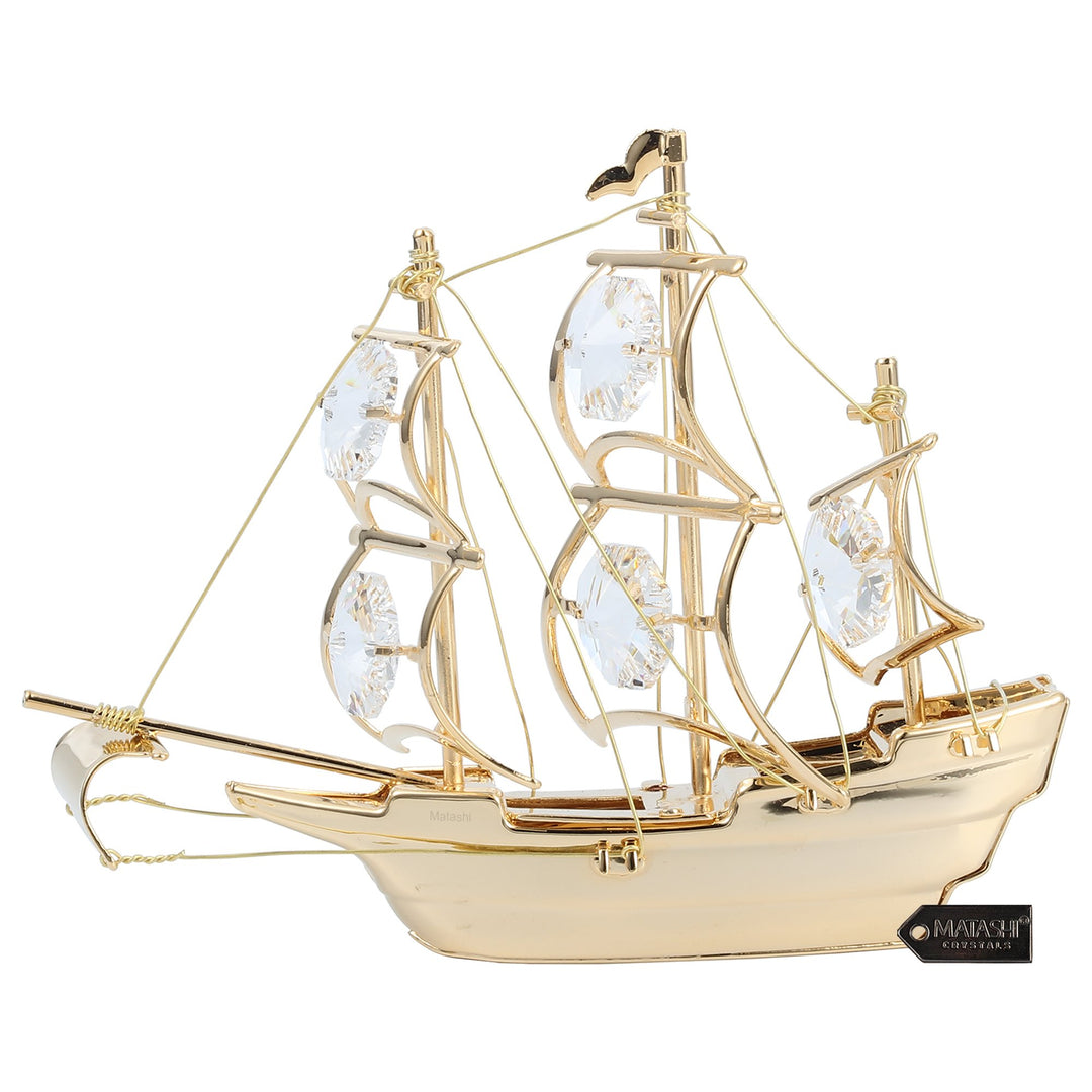 Matashi 24K Gold Plated Clear Crystal Studded Mayflower Sailing Ship Ornament Image 6