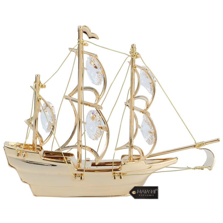 Matashi 24K Gold Plated Clear Crystal Studded Mayflower Sailing Ship Ornament Image 7