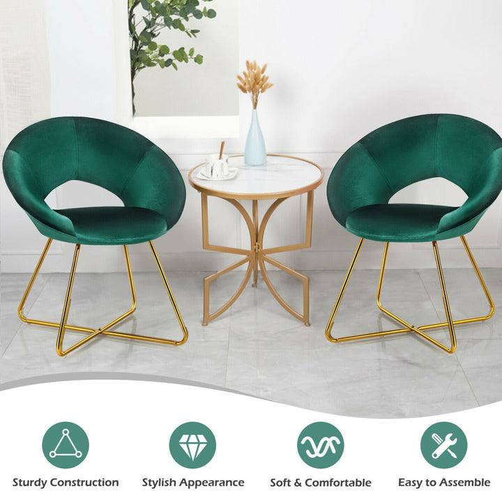 Gymax Set of 2 Accent Velvet Chairs Dining Chairs Arm Chair w/Golden Legs Dark Green Image 7