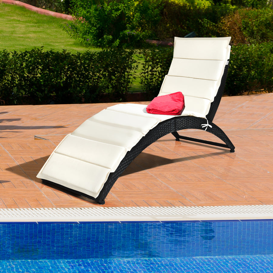 Foldable Rattan Wicker Chaise Lounge Chair w/ Cushion Patio Outdoor Image 1