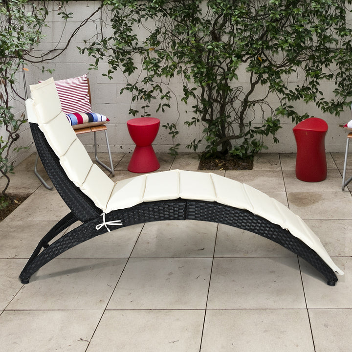 Foldable Rattan Wicker Chaise Lounge Chair w/ Cushion Patio Outdoor Image 5