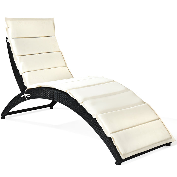 Foldable Rattan Wicker Chaise Lounge Chair w/ Cushion Patio Outdoor Image 2