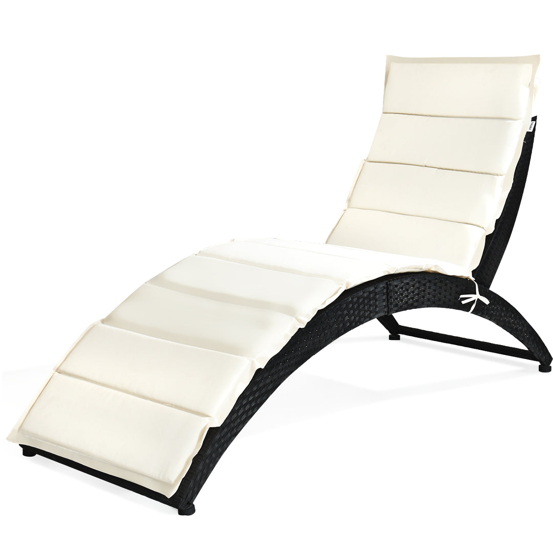 Foldable Rattan Wicker Chaise Lounge Chair w/ Cushion Patio Outdoor Image 6