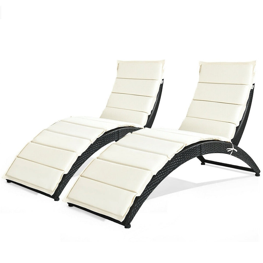 2PCS Foldable Rattan Wicker Chaise Lounge Chair w/ Cushion Patio Outdoor Image 2