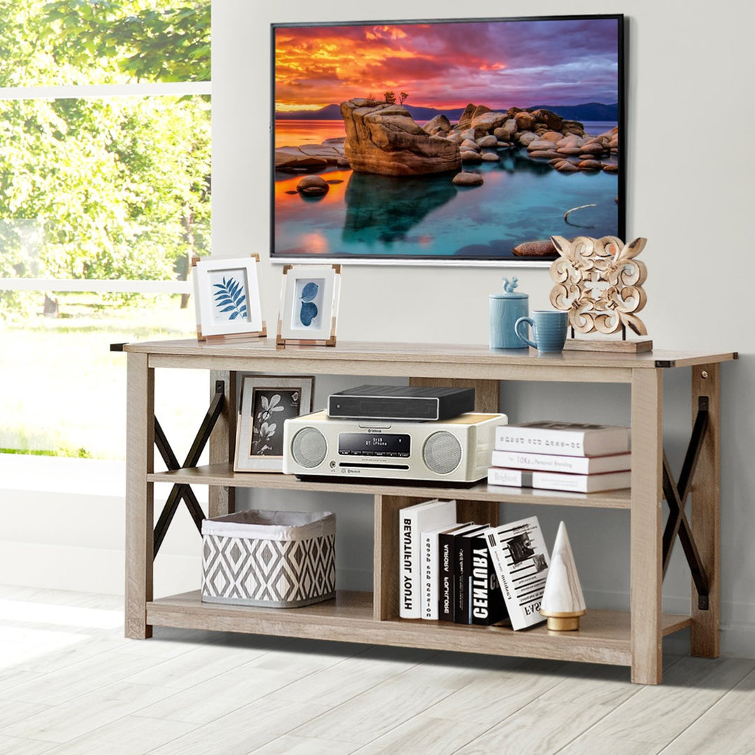 3-Tier TV Stand Entertainment Center for TVs up to 55 w/ Open Shelves Image 3